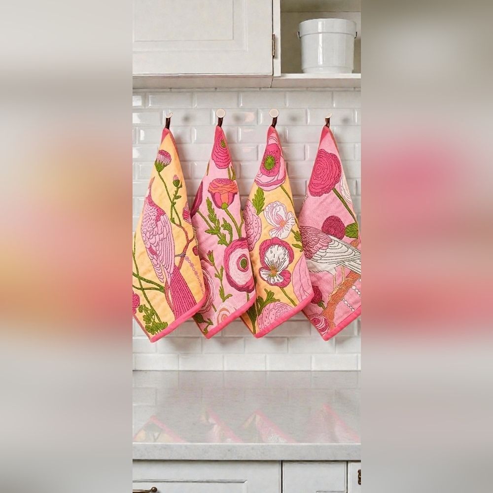 Floral Pink and Yellow Kitchen/ Bathroom Hand Towels 4pk